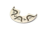 Silver Half Moon Pendant, 2 Antique Silver Plated Brass Semi Circle Pendants With 2 Loops (30x20mm) E253