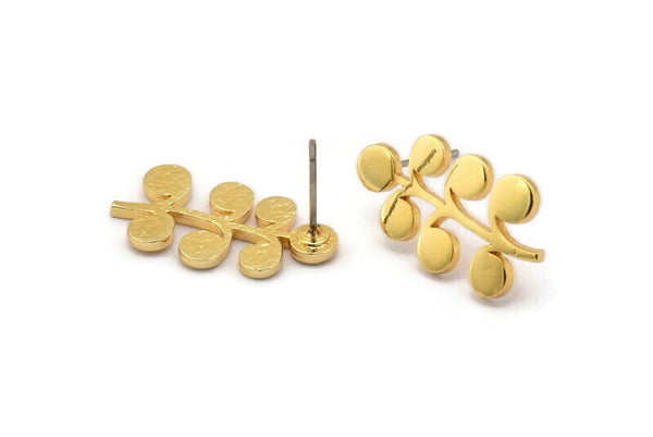 Gold Leaf Earring, 2 Gold Plated Brass Leaf Stud Earrings, Findings (23x12x1.5mm) N1648