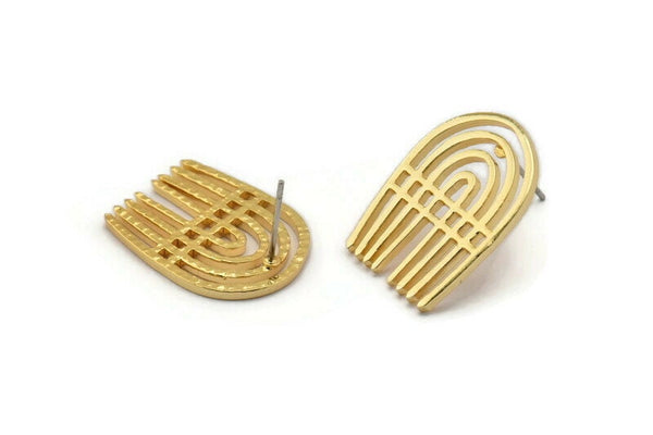 Earring Studs, 2 Gold Plated Brass - Gold Earrings - Earring Findings (24x17x1.5mm) N1666