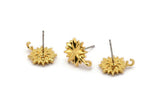 Gold Rosette Earring, 4 Gold Plated Brass Badge Stud Earrings (14x12mm) N1618