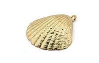 Gold Shell Charm, 1 Gold Plated Brass Sea Shell Charm with 1 Loop, Pendants, Charms, Findings (38x33.5mm) E287