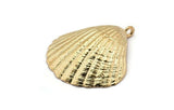 Gold Shell Charm, 1 Gold Plated Brass Sea Shell Charm with 1 Loop, Pendants, Charms, Findings (38x33.5mm) E287