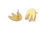 Gold Lotus Earring, 2 Gold Plated Brass Lotus Flower Stud Earrings (15x13x1.5mm) N1619