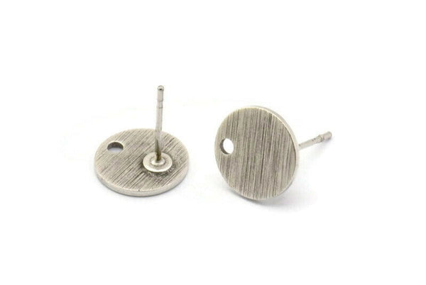 Silver Circle Earring, 8 Textured Antique Silver Plated Brass Circle Stud Earrings With 1 Hole (10x0.80mm) M335 A2343 H0903