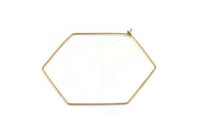 Brass Hexagon Earring, 12 Raw Brass Wire Hexagon Earring Charms, Pendants, Findings (51x0.7mm) E301