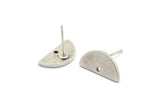 Silver Moon Earring, 6 Antique Silver Plated Brass Semi Circle Stud Earrings With 1 Hole (15x7.5x1.2mm) D1365 A1775 H0293