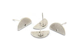 Silver Moon Earring, 6 Antique Silver Plated Brass Semi Circle Stud Earrings With 1 Hole (15x7.5x1.2mm) D1365 A1775 H0293