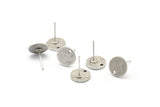 Silver Round Earring, 6 Textured Antique Silver Plated Brass Round Stud Earrings With 1 Hole, Stamping Tags (10x1mm) D1377 A1835