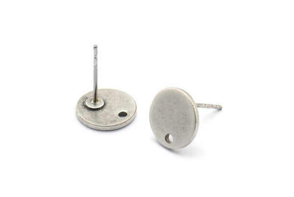 Silver Round Earring, 8 Antique Silver Plated Brass Round Stud Earrings With 1 Hole (10x1mm) BS 2087 A2007