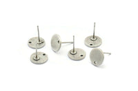 Silver Round Earring, 8 Antique Silver Plated Brass Round Stud Earrings With 1 Hole (10x1mm) BS 2087 A2007