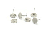 Silver Round Earring, 8 Antique Silver Plated Brass Round Stud Earrings With 1 Hole (10x1mm) BS 2087 A2007
