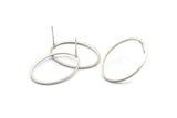 Silver Oval Earring, 6 Antique Silver Plated Brass Oval Stud Earrings (28x21x1mm) A1706 A1938