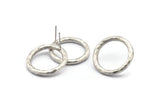 Silver Ring Earring, 2 Hammered Antique Silver Plated Brass Ring Stud Earrings (23x3mm) N1501 A2390