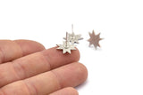 Silver Star Earring, 4 Antique Silver Plated Brass Star Stud Earrings (13x1.2mm) N1538