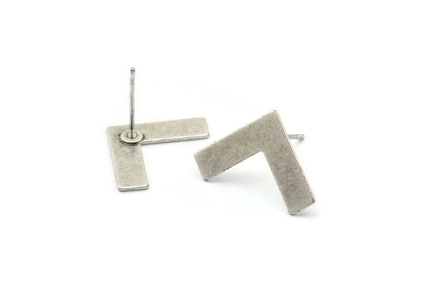 Silver Letter Earring, 8 Antique Silver Plated Brass V Shape Stud Earrings (12x19x0.60mm) D1008 A1828