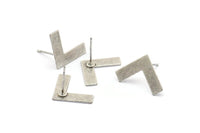 Silver Letter Earring, 8 Antique Silver Plated Brass V Shape Stud Earrings (12x19x0.60mm) D1008 A1828