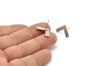 Silver Letter Earring, 8 Antique Silver Plated Brass V Shape Stud Earrings (12x19x0.60mm) D1008 A1828