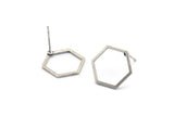 Silver Hexagon Earring, 6 Antique Silver Plated Brass Hexagon Stud Earrings (14x0.90mm) A1637 A1713