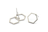 Silver Hexagon Earring, 6 Antique Silver Plated Brass Hexagon Stud Earrings (14x0.90mm) A1637 A1713