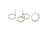 Silver Hexagon Earring, 6 Antique Silver Plated Brass Hexagon Stud Earrings (14x0.90mm) A1637 A1713