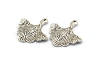 Ginkgo Yaprağı Kolye, 4 Antik Gümüş Kaplama Pirinç Yaprak Tılsımı (26x25mm) N0393 H0129