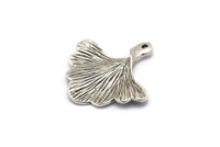 Ginkgo Yaprağı Kolye, 2 Antik Gümüş Kaplama Pirinç Yaprak Tılsımı (26x25mm) N0393 H0129