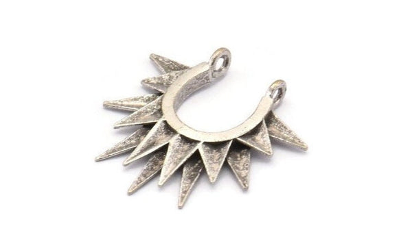 Silver Sunny Pendant, 5 Antique Silver Plated Brass Sunny Ethnic Pendants With 2 Loops, Findings, Charms (24x24x2.5mm) BS 2054 H0618
