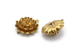 Brass Flower Charm, 2 Raw Brass Flower Charms With 2 Loops, Findings (18x10mm) N1231