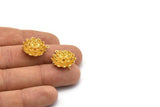 Gold Flower Charm,  Gold Plated Brass Flower Charms With 2 Loops, Findings (18x10mm) N1231