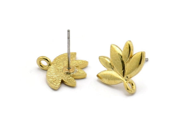 Earring Studs, 6 Raw Brass - Brass Lotus Flower Earrings - Earring Findings (15x13mm) N1718
