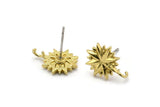 Brass Rosette Earring, 6 Raw Brass Badge Stud Earrings (14x12mm) N1618