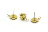 Brass Rosette Earring, 6 Raw Brass Badge Stud Earrings (14x12mm) N1618