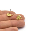 Brass Rosette Earring, 6 Raw Brass Badge Stud Earrings (14x12mm) N1618