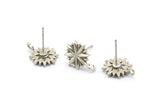 Silver Rosette Earring, 6 Antique Silver Plated Brass Badge Stud Earrings (14x12mm) N1618