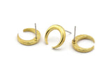 Brass Moon Earring, 6 Raw Brass Crescent Moon Stud Earrings (14x3x2mm) N1598