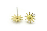 Brass Sun Earring, 8 Raw Brass Sun Stud Earrings (11mm) N1601