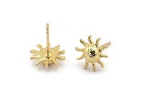 Gold Sun Earring, 4 Gold Plated Brass Sun Stud Earrings (11mm) N1601