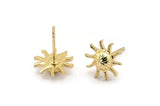 Gold Sun Earring, 4 Gold Plated Brass Sun Stud Earrings (11mm) N1601