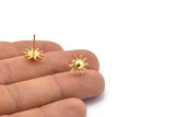 Gold Sun Earring, 4 Gold Plated Brass Sun Stud Earrings (11mm) N1601