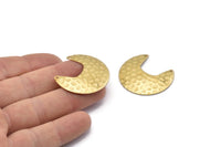 Brass Moon Charm, 8 Raw Brass Textured Moon Shaped Connectors With 2 Holes, Pendants, Findings (33x30x0.60mm) D0767