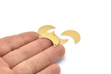 Brass Moon Charm, 10 Raw Brass Moon Charms with 3 Holes, Pendants (22x10x0.50mm) D0782