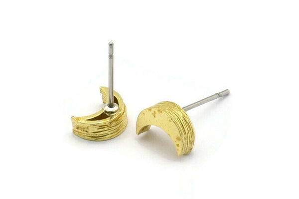 Brass Moon Earring, 12 Raw Brass Crescent Moon Stud Earrings (8x6x3mm) N1403