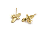 Gold Bee Earring, 8 Gold Plated Brass Bee Stud Earrings (15x9mm) N1183 Q1072