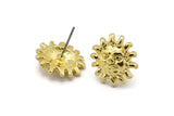 Brass Sun Earring, 4 Raw Brass Sun Stud Earrings (15mm) N1523