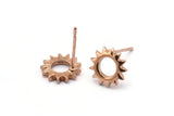 Rose Gold Sun Earring, 8 Rose Gold Plated Brass Sun Stud Earrings (10x1.2mm) N1216 Q1080