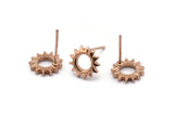 Rose Gold Sun Earring, 8 Rose Gold Plated Brass Sun Stud Earrings (10x1.2mm) N1216 Q1080