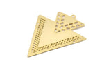 Gold Earring Charm, 4 Gold Plated Brass Textured Triangle Motif Earring Charms Pendants With 1 Loop and 2 Holes, Findings (40x22mm) E461
