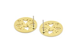 Brass Round Earring, 8 Raw Brass Star Patterned Round Shaped Stud Earrings (18x0.80mm) A2770