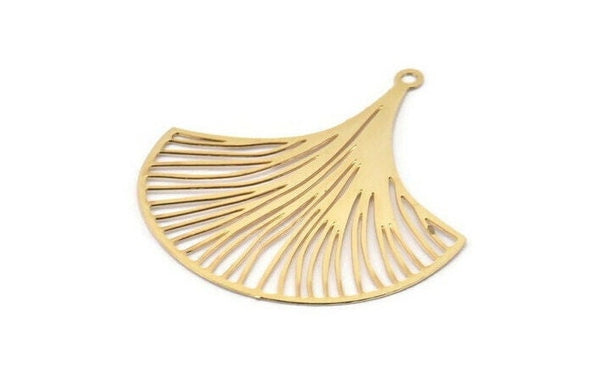 Gold Leaf Charm, 4 Gold Plated Brass Ginkgo Leaf Earring Charms With 1 Loop, Pendants, Findings (35x33mm) E467