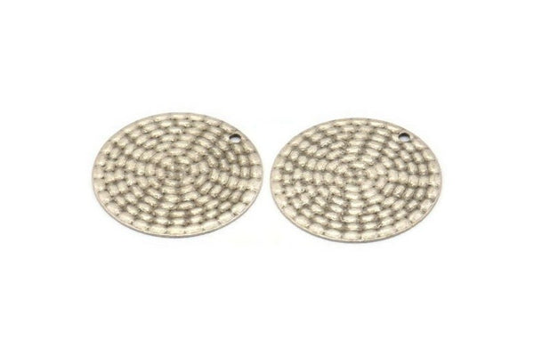Silver Round Tag, 6 Antique Silver Plated Brass Textured Round Tags With 1 Hole, Stamping Tags (25mm) A0965 H1065